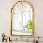 Gold Arch Mirror,16"x12" Vintage Gold Arched Bathroom Vanity Wall Mirror,Beaded.
