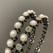 Wavy Pearl Headband for Women Rhinestone Hair Bands for Women's Hair Non Slip Wavy Plastic Headbands for Women Girls Washing Face Makeup Head Bands Hair Accessories 2 Pcs