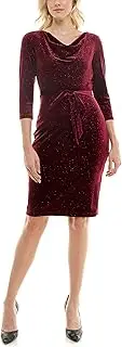 [Maison Tara] Women's Drape Neck Belted Velvet Sheath
