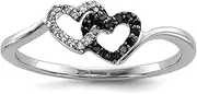[JewelryWeb] 925 Sterling Silver Polished Prong set Black and White Diamond Love Heart Ring 1mm Wide Statement-Ring for Women