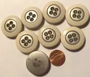 8 Large Beige & Silver Tone Plastic Sew-through Coat Buttons 1 1/8" 28mm 10124