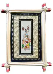 Lord Krishna Stealing Butter Palm Leaf Painting Framed On Paper with Cane Stick