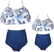 [KABETY] Girls Swimsuit Two Pieces Bikini Set Ruffle Falbala Swimwear Bathing Suits, Blue, Medium