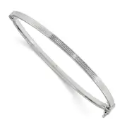 Sterling Silver Rhodium-plated Polished Textured Hinged Bangle QB1104