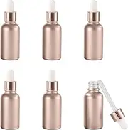 6 Pcs Boston Round Glass Bottles,Rose Gold 10 ml with Dropper,Empty Glass Dropper Bottle, Rose Gold Reusable Glass Bottle with Dropper, Travel Glass Bottle for Essential Oil, Perfume and Essence