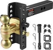 VEVOR Adjustable Trailer Hitch, 6-Inch Drop & 4.5-Inch Rise Hitch Ball Mount with 2-Inch Receiver, Solid Tube, 14,000 lbs GTW, 2-Inch and 2-5/16-Inch 45# Steel Tow Balls with Key Lock for Truck Towing