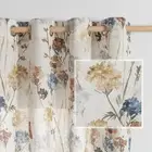 Linen Curtains for Living Room Floral Patterned Semi Sheer Vertical Drapes De...