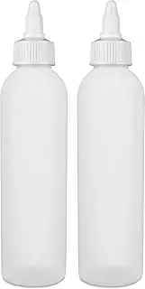 BRIGHTFROM Twist Top Applicator Bottles, Squeeze 6 OZ Empty Plastic Bottles, Refillable, Open/Close Nozzle - Multi Purpose (Pack of 2) (White)