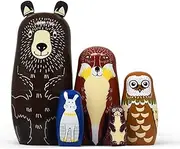 Tphon Russian Nesting Dolls Bear Wooden Matryoshka Dolls for Kids Handmade Cute Cartoon Animals Pattern Nesting Doll Toy Stacking Doll Set of 5