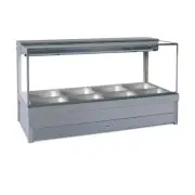 ROBAND SQUARE GLASS HOT FOOD DISPLAY BAR, 12 PANS DOUBLE ROW WITH ROLLER DOOR...
