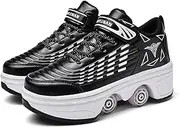 [RDJSHOP] Deformation Roller Shoes Sneakers 2 in1 Roller Skates Shoes Children Adult Quad Retractable Skateboarding Rollerblades,Black-8