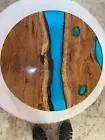 Ocean Wave Beach Round Epoxy Resin Table Walnut Coffee & End Table Home Decor