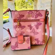 COACH Mini Rowan File Bag Floral Butterfly Print Crossbody Handbag/Wallet Option