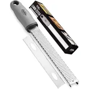 Orblue Lemon Zester & Cheese Grater - Premium Citrus Zester, Kitchen Grater for Parmesan, Chocolate, Fruits, Vegetables, Ginger, Garlic, Nutmeg - Stainless Steel Blades with Protective Cover Grey