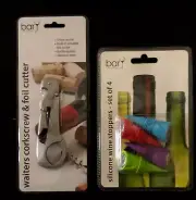 BAR Y3 Waiters Corkscrew Wine Bottl Opener & Silicone Stoppers Set 4 Asst Colors