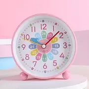 DAWRIS Alarm Clock Bedside, Silent Alarm Clocks Bedside Non Ticking Battery Powered Learning Clock Child Alarm Clock Cute Kids Clock Small Desk Clocks for Bedroom, Home, Kitchen, Travel (Pink)