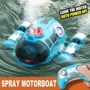 RC Boat Remote Control High Speed Sumbarine Spray and Light Powerboat Twin Propeller Speedboat Children's Day Gifts Summer Toys Color Blue