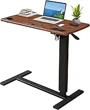 LEVEDE Mobile Standing Desk, Gas Lift Bedside Table,Medical Adjustable Sit Foldable Office Standing Desk Computer Table,Laptop Desk Rolling Computer Cart Movable Overbed Table Hospital Home Use(Brown)