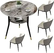 YUGXTH Reception Table and Chair Combination, 5 Pieces Negotiation Reception Tables and Chairs, Round Meeting Table, Dining Table Soft Backrest Seat, Suitable for Restaurant Home(Beige,80cm/31.5in)