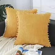 Throw Pillow Covers 16x16 inch Soft Striped Boho 16" x 16" (Pack of 2) Yellow