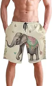 [XYMZR] Men's Swim Trunks Butterflies Elephant Vintage Quick-Dry Bathing Suit Swimming Board Shorts S