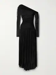 [Zimmermann] Zimmermann - Crush Off-the-shoulder Tie-detailed Gathered Stretch-mesh Maxi Dress - Black - 4 4 Black