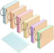 300 Sheet Index Cards 6 Pack Flash Cards Revision Coloured Card Mini Notepads with Binder Rings for Study Office NotePads School Learning Memo 3×4 Inches
