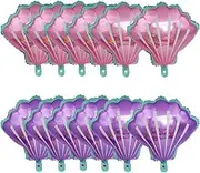 12 Pcs Sea Shells Balloons Cute Purple Pink Sea Shells Foil Mylar Balloon for Baby Shower Ocean Hawaii Summer Beach Themed Party Birthday Decoration Supplies