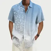 Men's Gradient Leaves Shirt Button Up Shirt Short Sleeve Tropical Sports Streetwear Casual Beach Summer Spring Turndown Print Button-Down Red Royal Blue Blue D