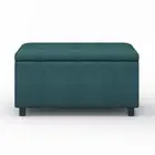 Simpli Home Contemporary Rectangle Storage Ottoman in Teal Polyester Fabric