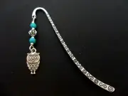 A TIBETAN SILVER OWL CHARM & TURQUOISE BEAD BOOKMARK. NEW.