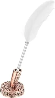 uxcell White Feather Ballpoint Pens Bulk, Metal Holder Black Ink Vintage Quill Writing Pens for Office, Wedding Signature, Red Bronze