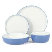 Kitchen Essentials Two-Tone Porcelain Dinnerware Plates and Bowls Set Blue/White