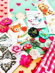 Retro Valentine Paper & Fabric Ephemera Mega Lot-junk journaling card scrapbook