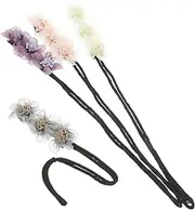 WRITWAA 4pcs Floral Donut Bun Maker Lazy Hair Curler Accessories for Elegant Hairstyles Includes Grey Flower Hair Ties for All Occasions