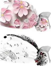 [YTYVAGT] 2-Pc,Nurse Scrub Caps,Scrub Hats with Buttons and Cotton Sweatband,Abstract Modern Flower