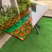 Honeycomb Walnut Green Epoxy Resin Counter Table, Epoxy Center Table, Furniture