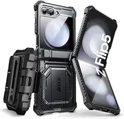 [i-Blason] Armorbox Series for Samsung Galaxy Z Flip 5 Case (2023) with Built-in Screen Protector & Kickstand & Belt Clip, Full-Body Rugged Case for Z Flip 5 with Hinge Protection (Black)