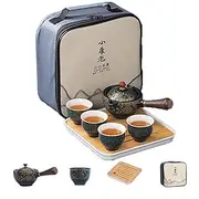 Chinese/Japanese Tea Set,Porcelain Tea Set with 360 Degree Rotating Teapot,4 Tea Cups,1 Tea Strainer,Portable Teapot Set for Travel,Office,Home and Outdoor