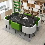 Rectangle Office Conference Reception Meeting Table Space Saving Dining Table Set for 6 Coffee Table, Negotiation Table Set PU Chair Surface (Color : Green)