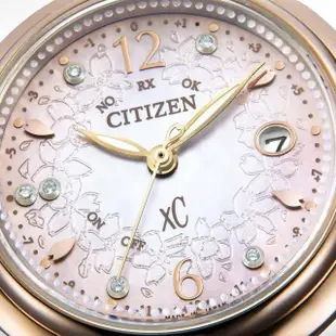 【CITIZEN 星辰】XC 限量櫻花 鑽石 鈦金屬 光動能電波女錶-29mm 母親節禮物 送行動電源(ES9467-62W)