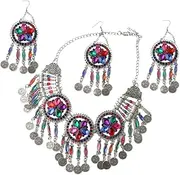 [TOGEVAL] 1set Bohemian Vintage Jewelry for Women Necklace Chain and Drop Earrings for Weddings Birthdays and Parties Ethnic Style Rhinestone Design