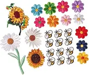 CLISPEED 27Pcs Bee Flower Iron Patches Decorative Embroidered Appliques for DIY Clothing Hats Jackets Jeans Bags Easy Application for Custom Designs