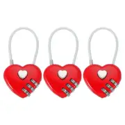 3 Pack Heart Padlock Heart Shape Love Lock Combination Lock Locker Locks Red