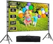 Projector Screen and Stand, 120-inch Portable Indoor Outdoor Projection Screen16:9 Aspect Ratio 4K HD, Foldable Anti-Crease Double Sided Movie Screen with Carry Bag, Ideal for Office and Home Theater