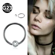 16G 5/16" IMPLANT TITANIUM FLAT CZ CAPTIVE BEAD RING NOSE SEPTUM EAR TRAGUS HOOP