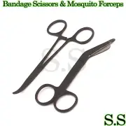 Lister Bandage Scissors 4.5" + Mosquito Forceps Curved Black Coated