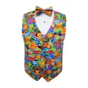 Hawaiian Tropical Salt Water Fish Tuxedo Vest and Bow Tie