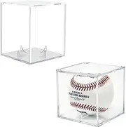 LimCryspp 2-Piece Baseball Transparent Square Box, Acrylic Cube Baseball Rack UV-Proof Acrylic Baseball Storage Box Display Case, Baseball Storage Rack