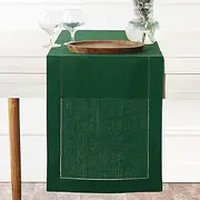 D'Moksha Homes Forest Green Linen Table Runner - 100% Pure Linen 14 x 48 Inch Classic Hemstitch - Small Coffee Farmhouse Runner for Spring, Summer, Outdoor